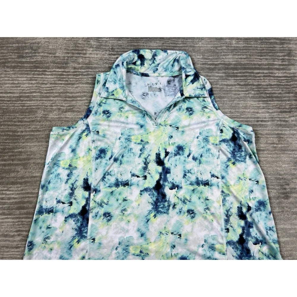 Livi Active Women's Tie-Dye Tank Top in Blue, Aqua, Navy, Lime - Picture 2 of 10